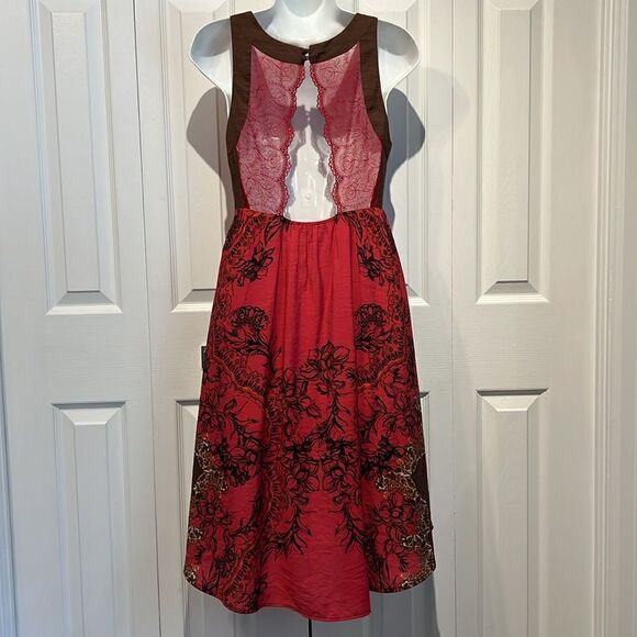 Free People Red,Brown, Black Russian Lace‎ Sleeveless High Low Dress Size XS - Picture 7 of 16